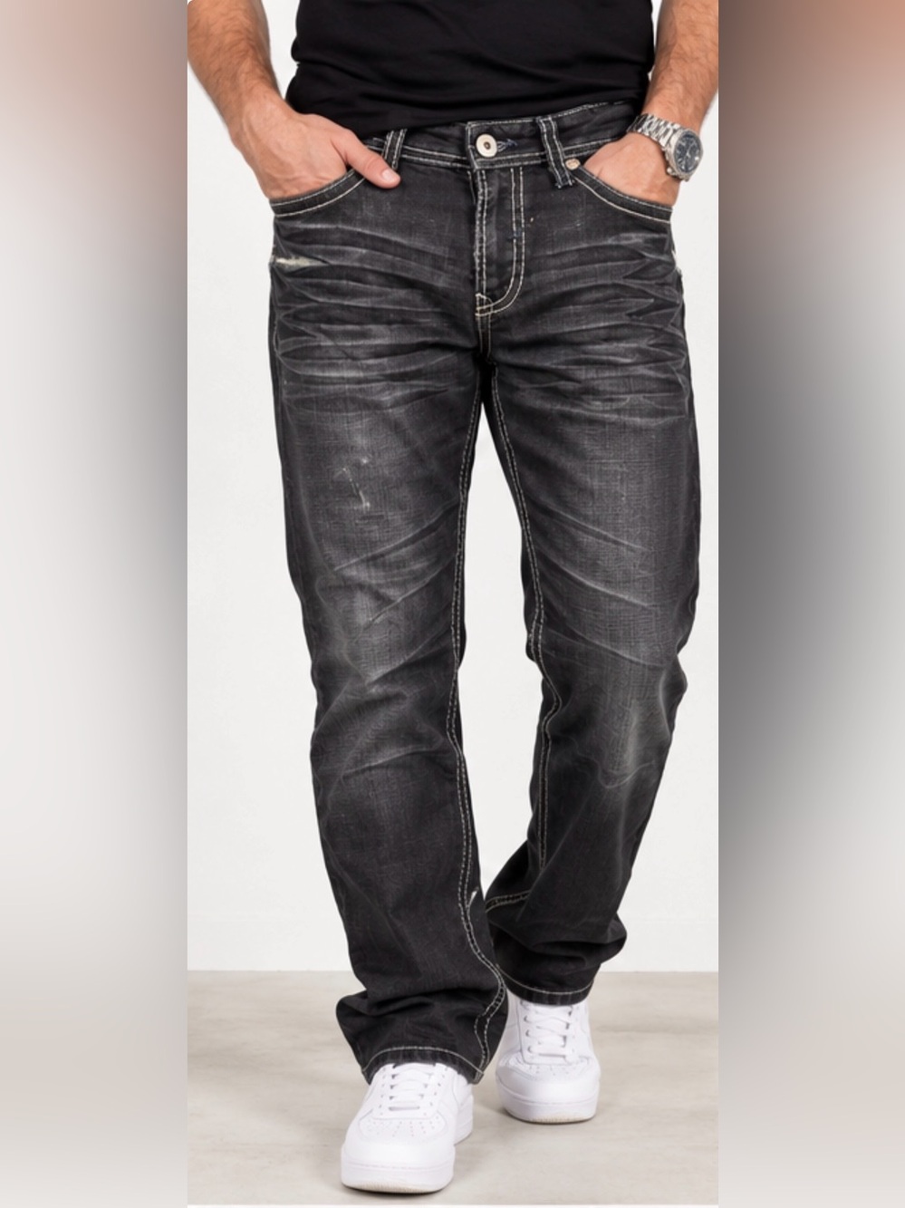 Buffalo David Bitton DON Men’s Jeans W33 L34 Black Distressed